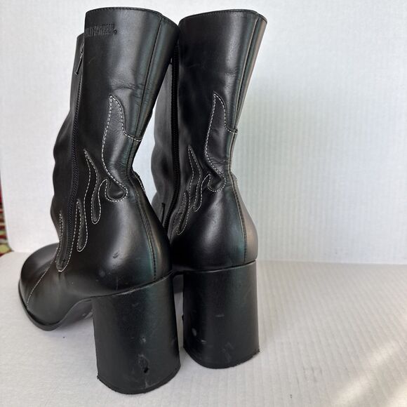 Harley Davidson Womens Leather High Heel Riding Flame Boots Sz 9M Black See Pics - Picture 8 of 12